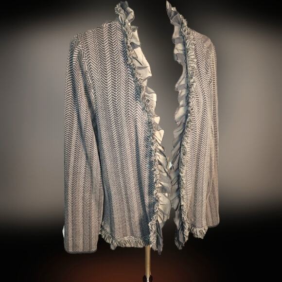 Dana Buchman Size 2x Elegant Gray Ruffled Textured Cardigan Sweater - Picture 1 of 7